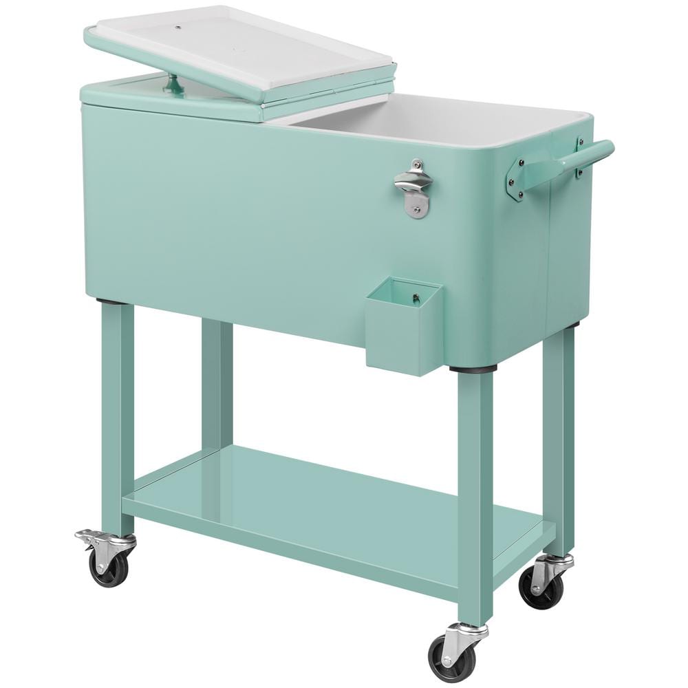 Mint Iron Wheeled Beverage Cooler Cart with Shelf