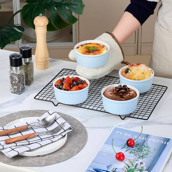 LAIFUCAM Yellow 4-Piece Round Porcelain Ramekin Baking Set Ceramic