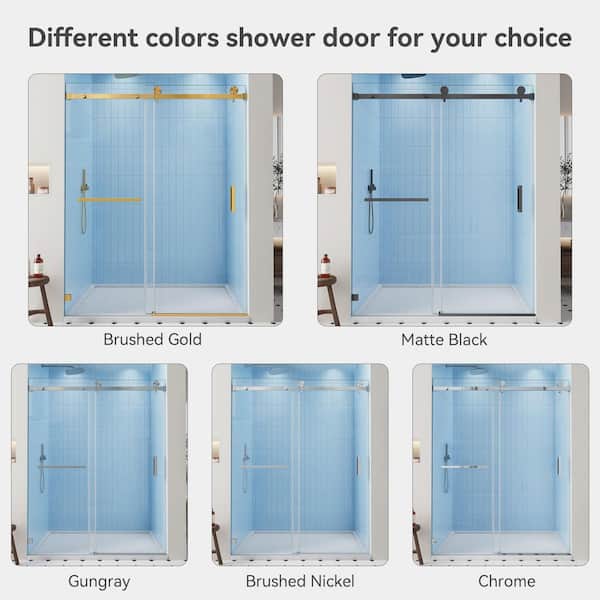 LASIHEM 56-60 in. W x 72 in. H Single Sliding Frameless Shower