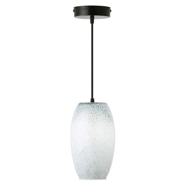 Margot 25-Watt 1-Light Black Dome Pendant Light with White, Blue, and Green Blown Glass Shade
