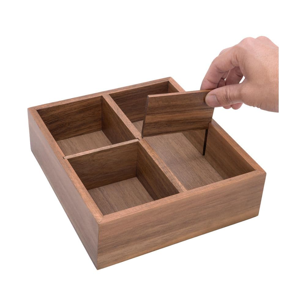 Seville Classics 4-Piece Acacia Wood Expandable Drawer Storage Organizer Box Set 11.85 in. W to 18.4 in. W x 17.5 in. D x 2.5 in. H Brown