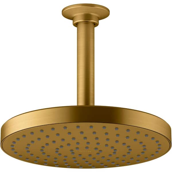 KOHLER Awaken 1-Spray Patterns with 1.75 GPM 8 in. Ceiling Mount Fixed Shower Head in Vibrant Brushed Moderne Brass