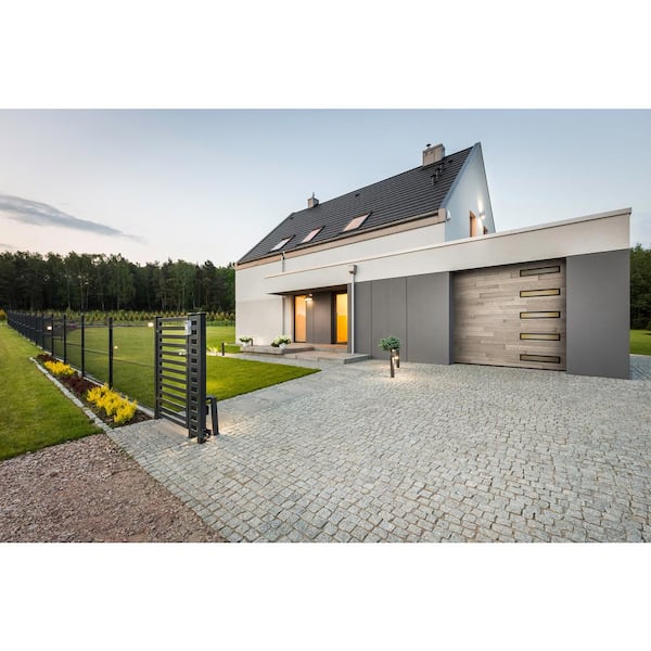 Modern Steel 8 ft. X 7 ft. 18.4 R-Value Insulated Wook Look Plank Coastal Gray Garage Door with Slim Windows