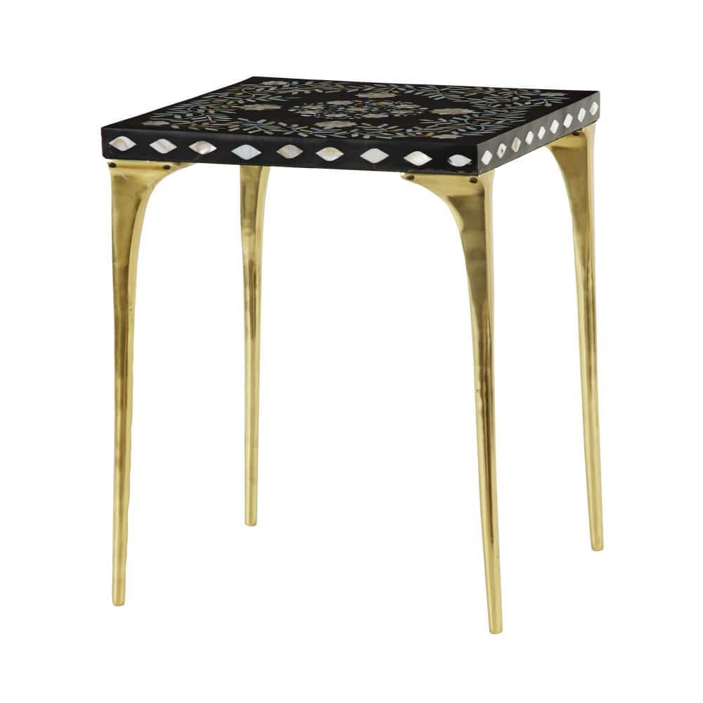 Elegant 20'' Gold and Black Wood-Metal Eclectic Accent Table