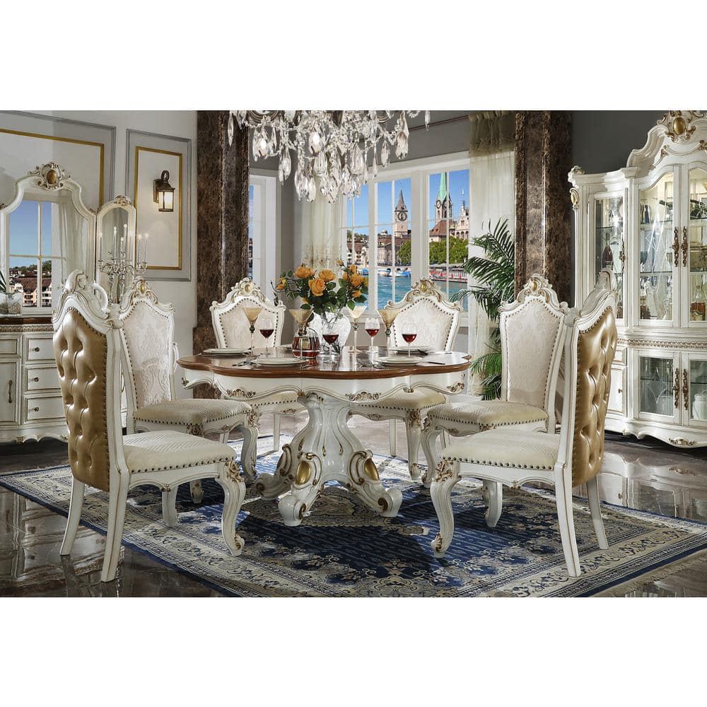 Elegant Pearl and Cherry Oak 62" Round Wooden Dining Table