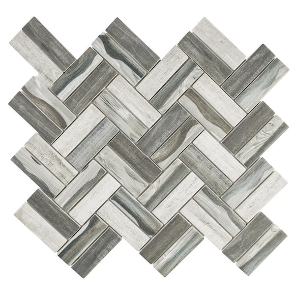 MOLOVO Ecoglassify wooden Gray 11.11 in. x 12.52 in. Herringbone Matte Glass Mosaic Tile (9.7 sq. ft./Case)