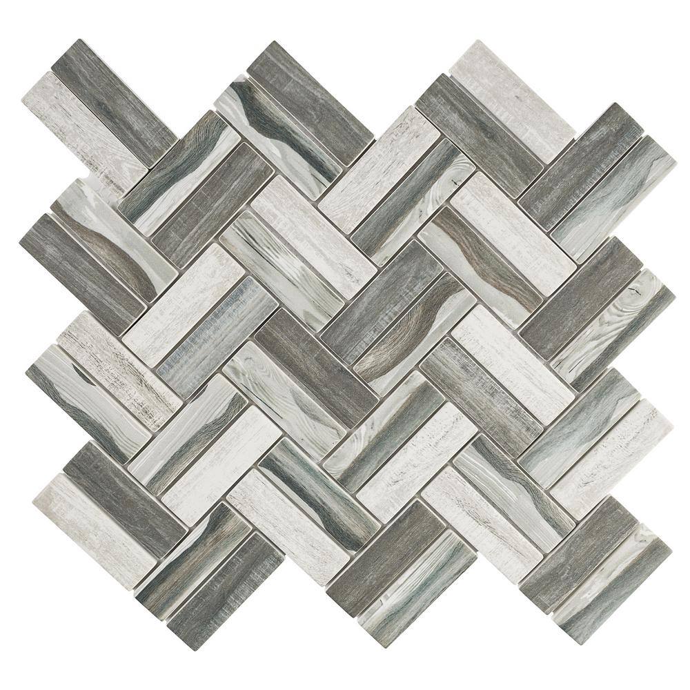 Ecoglassify wooden Gray 11.11 in. x 12.52 Herringbone Matte Glass Mosaic Tile Sample price history on PriceWatchPro