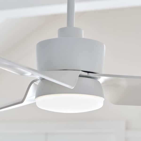 Generation Lighting - Colgin 56 in. Indoor/Outdoor Matte White Modern Standard Dowrod Mount Ceiling Fan with Integrated LED Light Kit