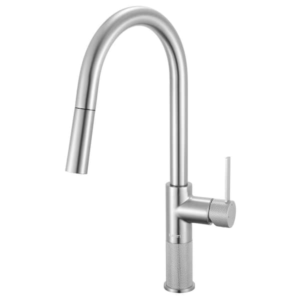 Isola Brushed Nickel Stainless 17.75 in. H Single Handle Pull Down Sprayer Kitchen Faucet with 360° Spout Swivel