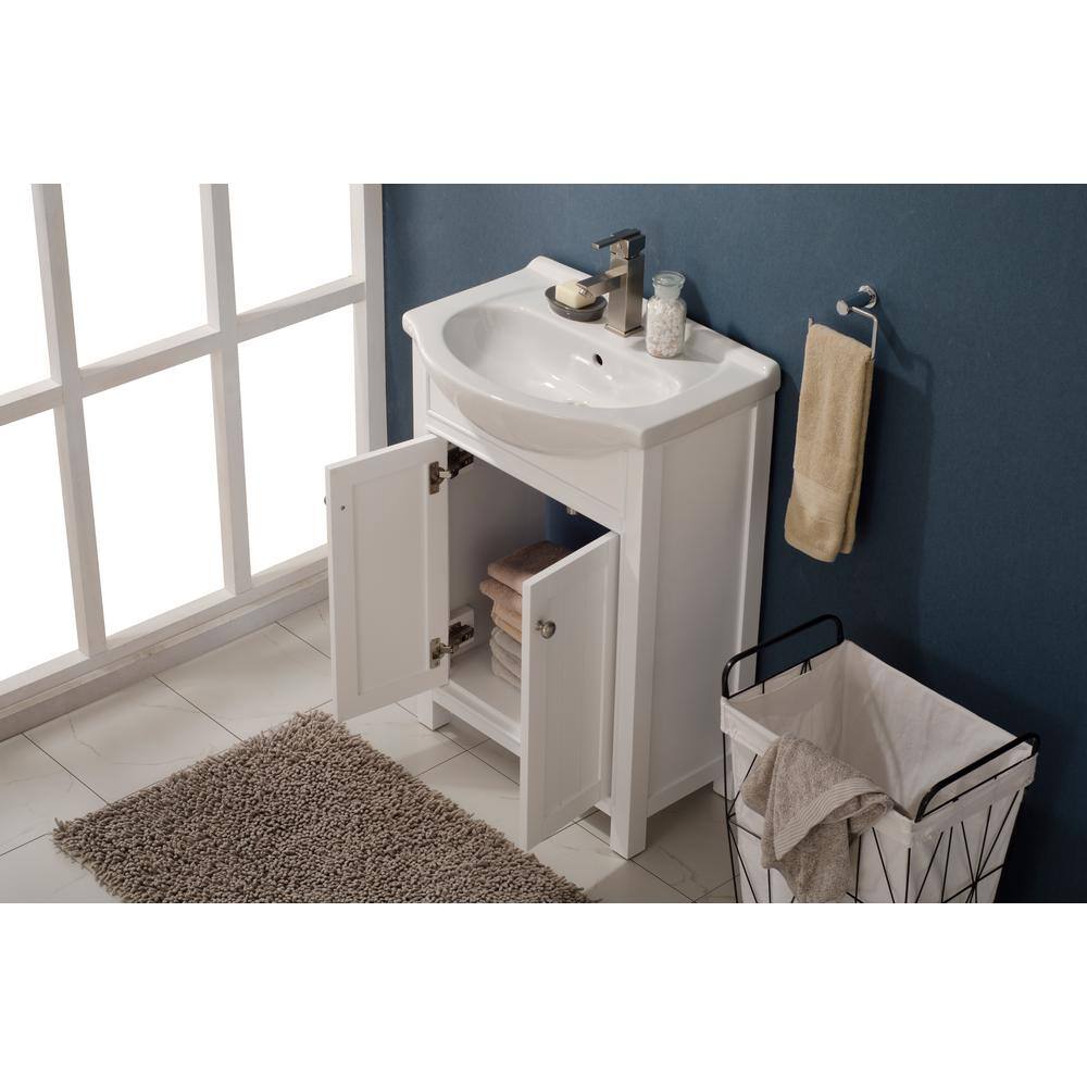 Marian 24" White Solid Hardwood Single Sink Vanity with Porcelain Top