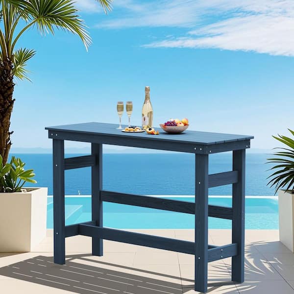 HDPE Rectangle Plastic Bar Height Outdoor Dining Table in Navy