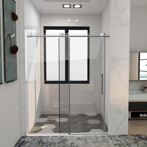 Satico 60 in. W x 76 in. H Single Sliding Frameless Shower Door/Enclosure in Chrome Finish with Clear Glass
