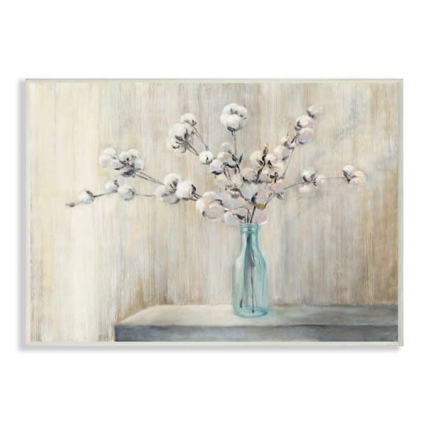 Stupell Industries 10 in. x 15 in. "Beautiful Cotton Flower Grey Brown Painting" by Julia Purinton Wood Wall Art