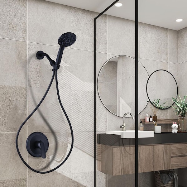 7-Spray Wall Mount Handheld Shower Head 1.8 GPM with 70 in. Hose and Adjustable Bracket in Matte Black (Valve Included)