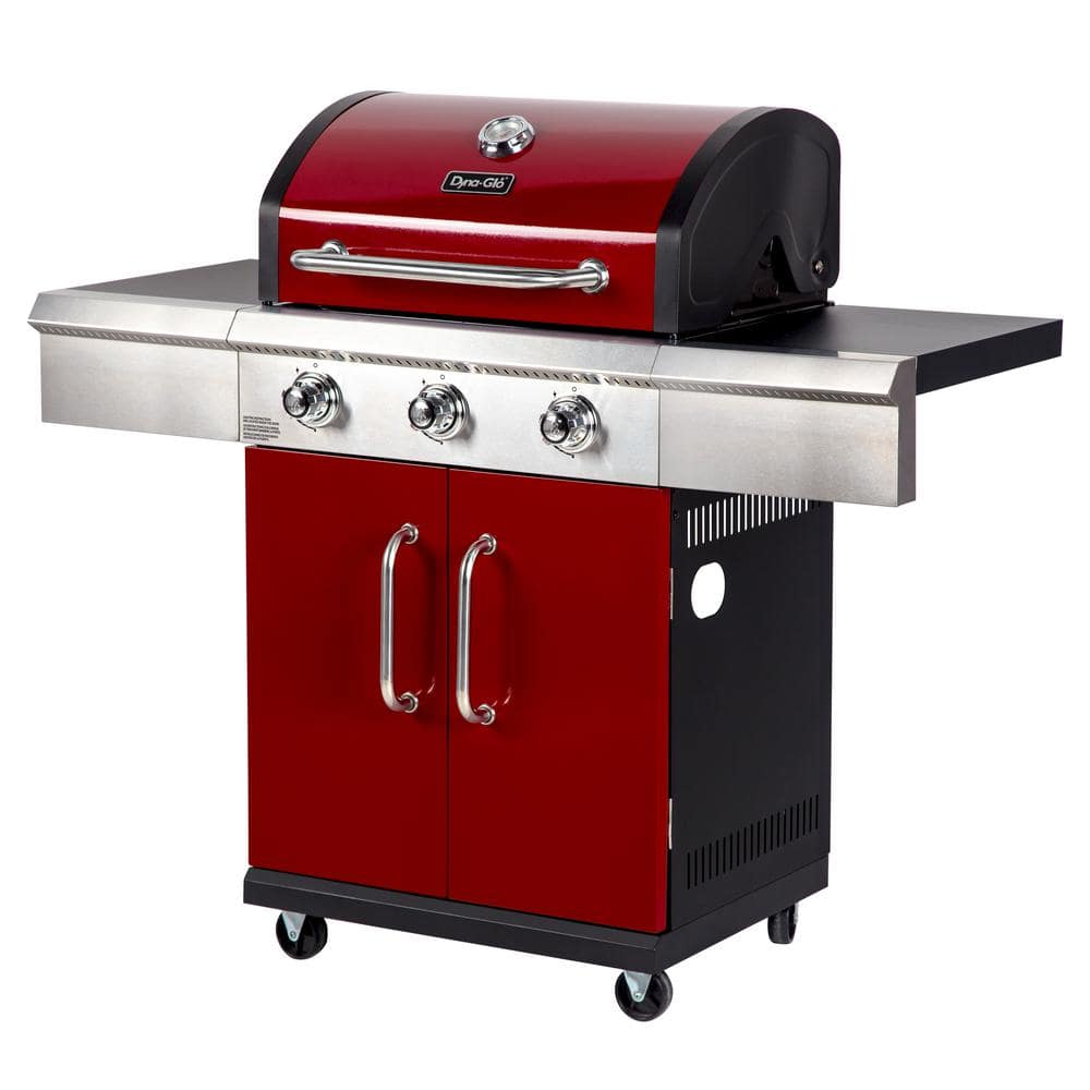 Dyna-Glo Red 3-Burner Propane Gas Grill with Stainless Steel Cabinet