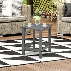 15 in. Grey Patio Square Wooden Slat End Side Coffee Table for Garden, Porch, Beach and Backyard