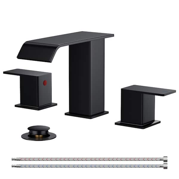 FURUISI 8 in. Widespread Double Handle Bathroom Faucet with Pop-up Drain in Matte Black