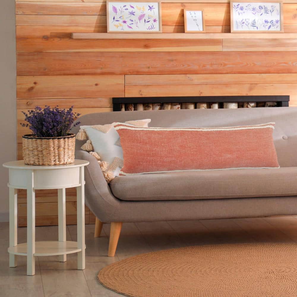 Cinnamon and White Striped Cotton Lumbar Pillow, 14" x 36"