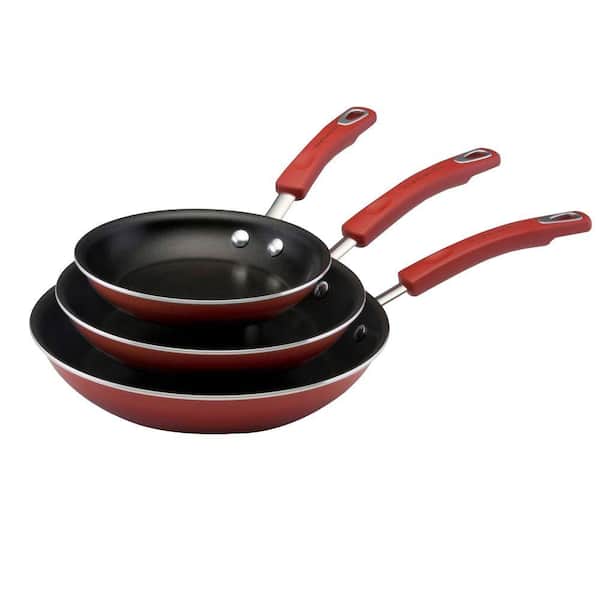 Rachael Ray Non-Stick Porcelain Enamel Skillets in Red (Set of 3)