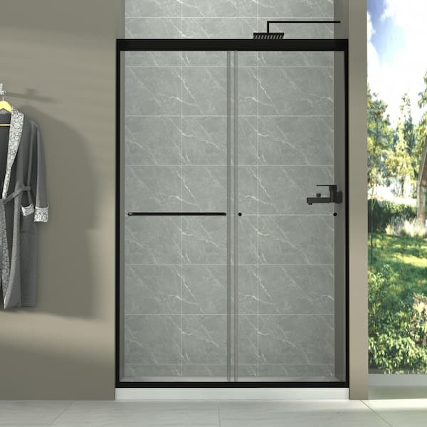 Xspracer Victoria 44-48 in. W x 72 in. H Sliding Framed Shower Door in Matte Black Finish with Clear SGCC Tempered Glass