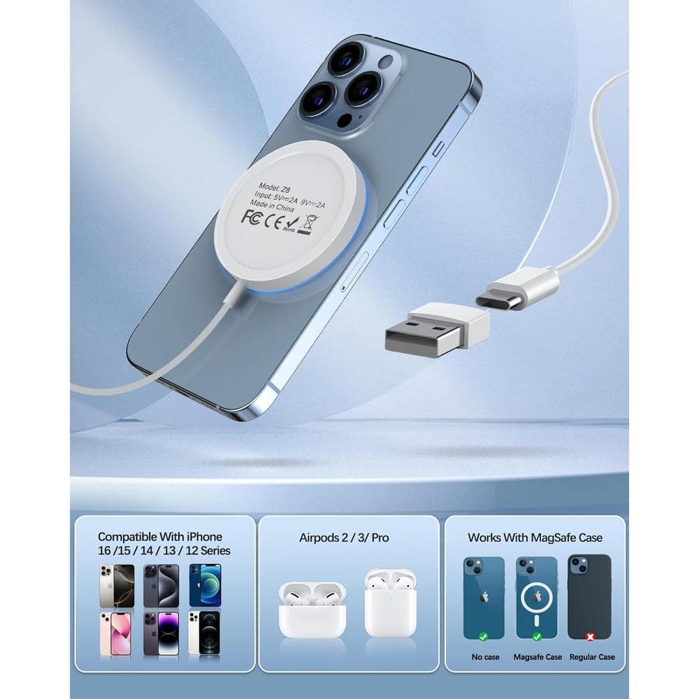 Magnetic Wireless Charger 15 W Apple Mag-Safe Charger LED Magnet Charging Pad Mag Safe Charger with Dual Charging Ports