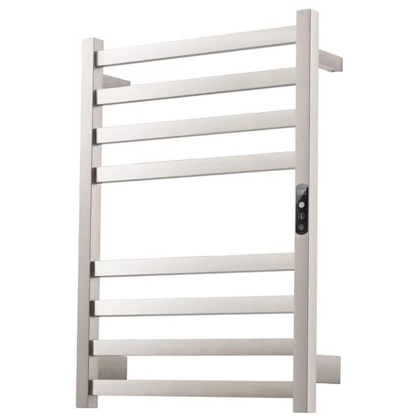 Electric Heated Towel Rack in Brushed Stainless Steel with Temperature Control and 24-Hour Timer for Bathroom