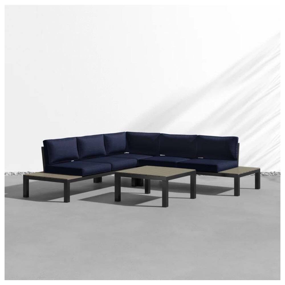 Lakeview Navy Aluminum 5-Person Outdoor Sectional with Side Tables