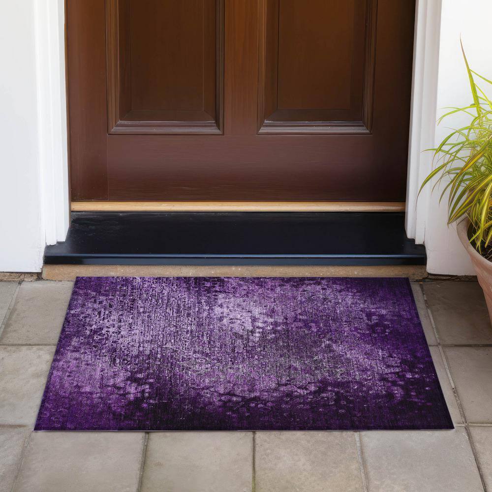 Purple Synthetic Flat Woven Rectangular Washable Rug