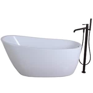 Fusion 4.9 ft. Acrylic Flatbottom Bathtub in White and Freestanding Faucet in Oil Rubbed Bronze