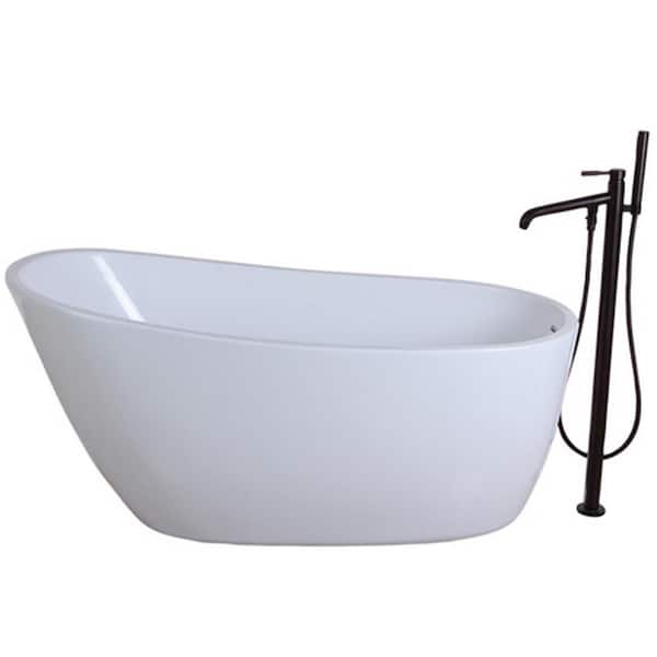 Aqua Eden Fusion 4.9 ft. Acrylic Flatbottom Bathtub in White and Freestanding Faucet in Oil Rubbed Bronze