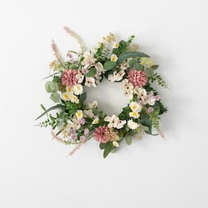 13" Artificial Pink Mixed Flower Mini Wreath