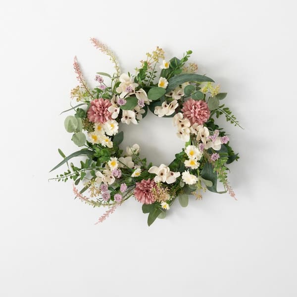SULLIVANS 13" Artificial Pink Mixed Flower Mini Wreath