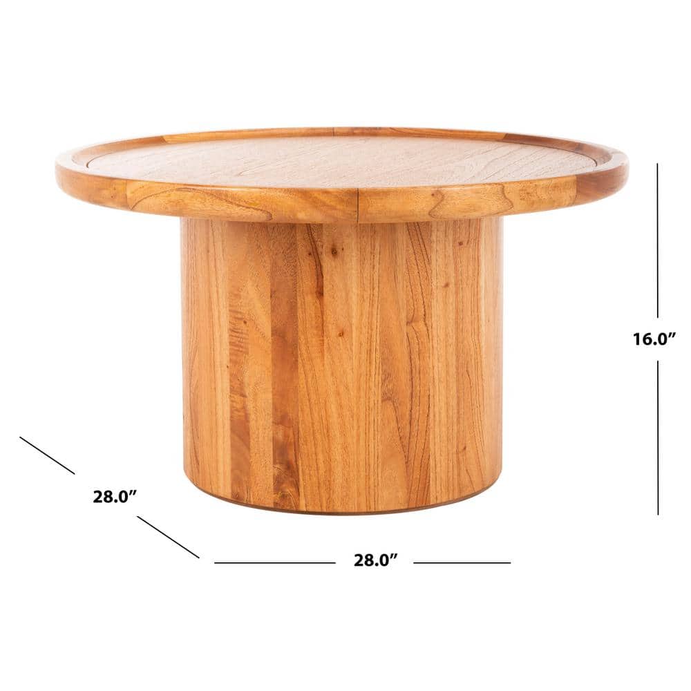 Transitional Natural Brown 28" Solid Wood Round Coffee Table