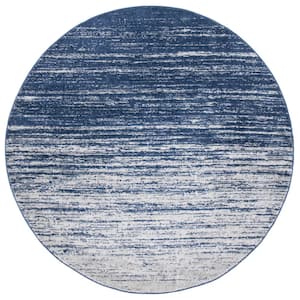 Adirondack Navy/Gray 10 ft. x 10 ft. Solid Color Striped Round Area Rug