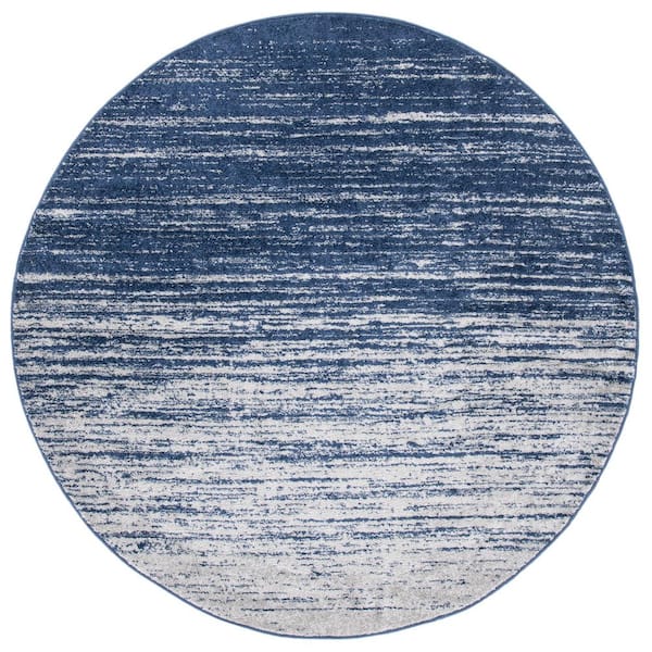 Adirondack Navy/Gray Solid Color 11 ft. x 11 ft. Striped Round Area Rug