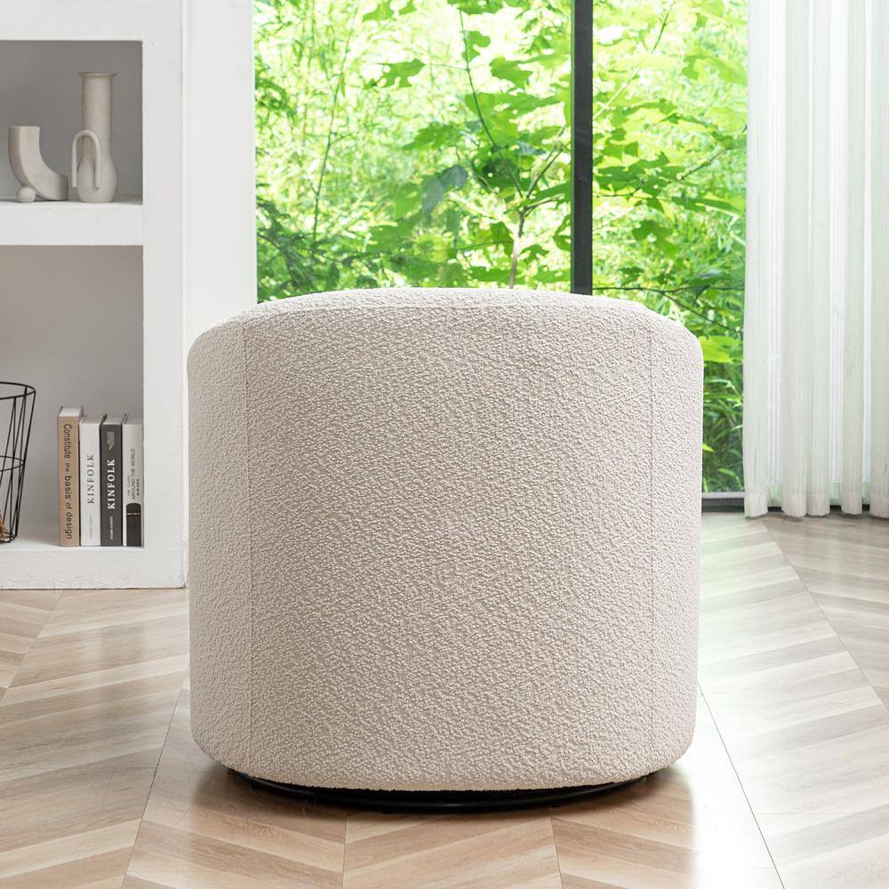 White Boucle Upholstered Swivel Barrel Accent Chair