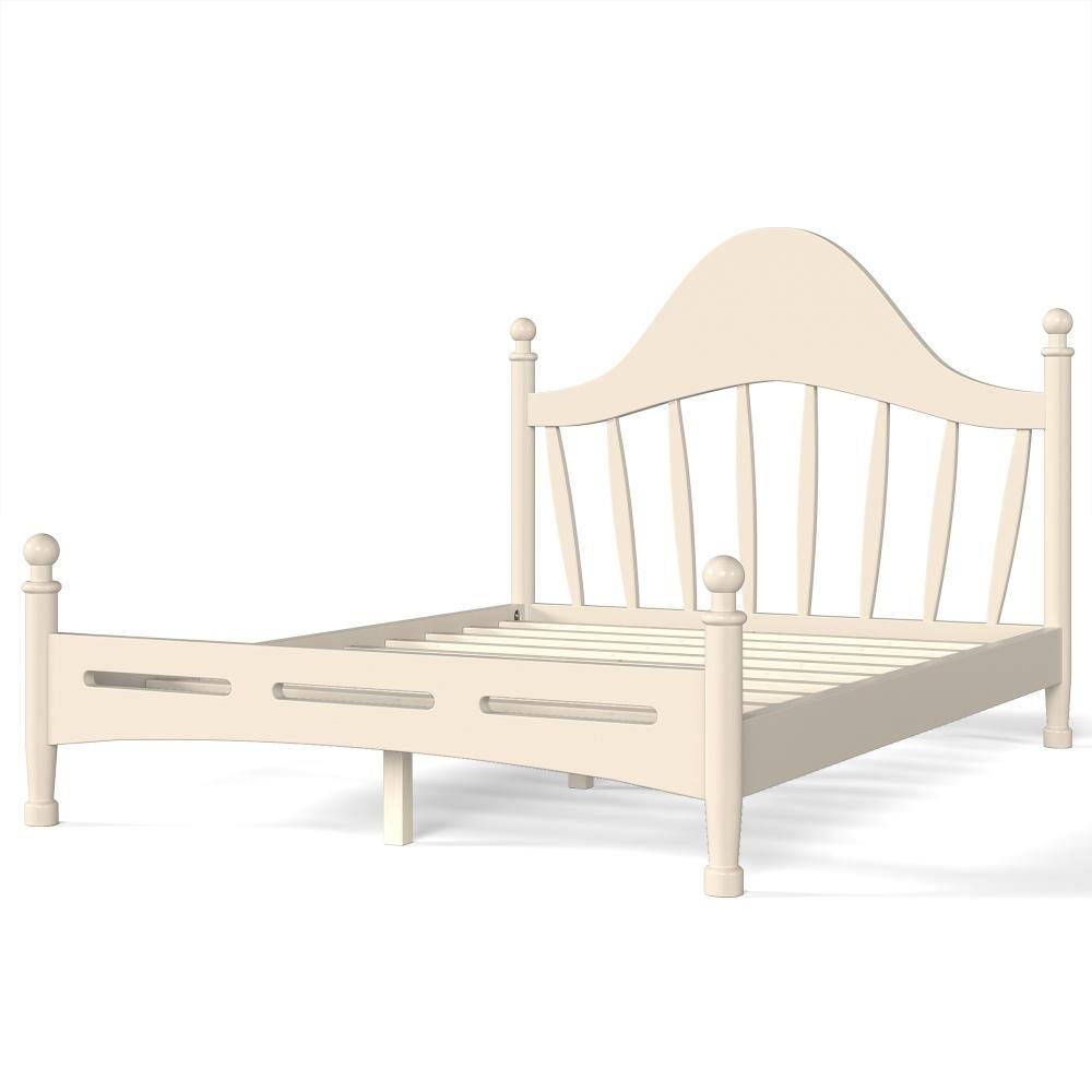 Beige Pine Wood Frame Full Platform Bed with Elegant Curved Headboard and Slatted Support durable construction