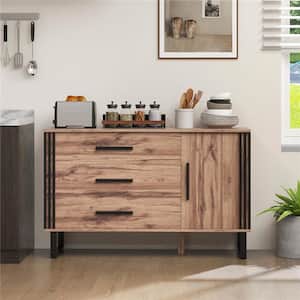 Rustic Brown Wood 47 in. Sideboard Cabinet with 3-Drawers, 1-Door, 1 Adjustable Shelf