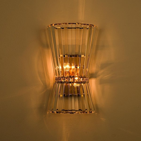 Orillia 10.04 in. 2-Light Brass Crystal Wall Sconce Modern Bathroom Vanity Light