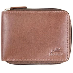Bellagio Collection Brown Leather Zippered RFID Wallet with Removable Passcase