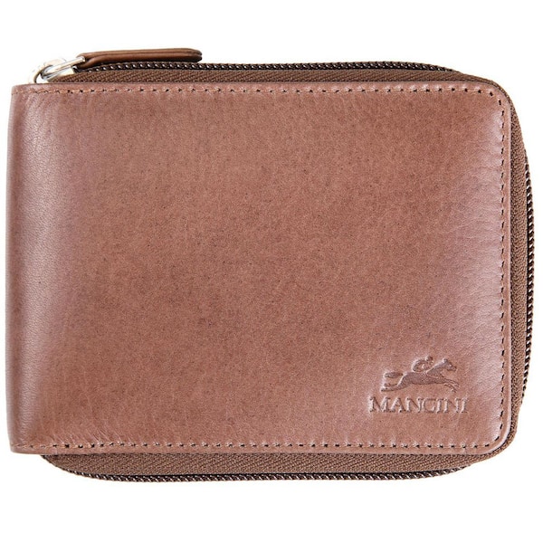 MANCINI Bellagio Collection Brown Leather Zippered RFID Wallet with ...