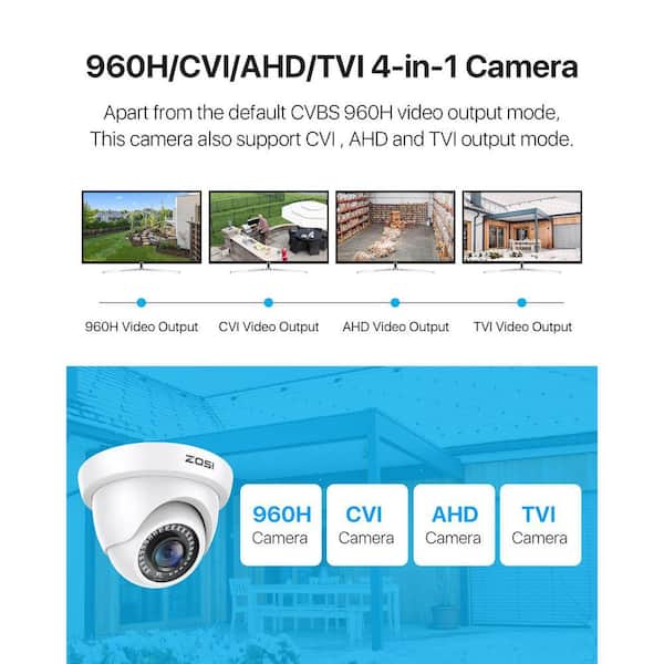 ZOSI 4Pcs 2MP Hardwired Hybrid 4 in 1 TVI CVI AHD CVBS Security