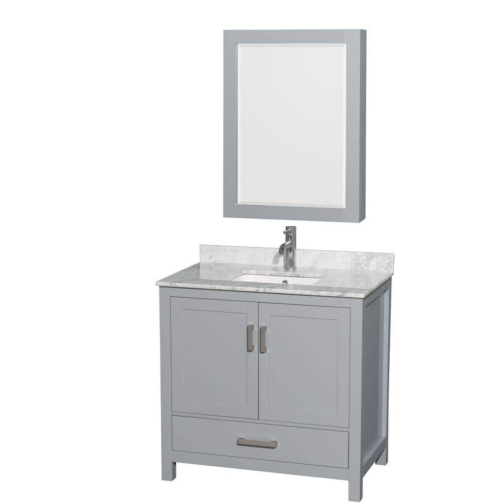 Sheffield 36 in. W x 22 in. D x 35 in. H Single Bath Vanity in Gray with White Carrara Marble Top and MC Mirror price history on PriceWatchPro