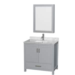 Sheffield 36 in. W x 22 in. D x 35 in. H Single Bath Vanity in Gray with White Carrara Marble Top and MC Mirror