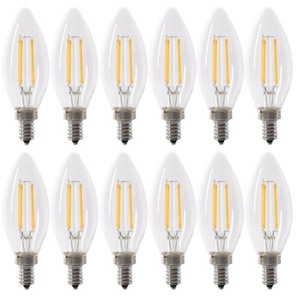 Feit Electric 60-Watt Equivalent B10 E12 Candelabra Dimmable CEC Clear Glass Chandelier LED Light Bulb, Soft White 2700K (12-Pack)