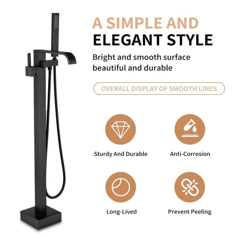 Matte Black Brass Floor-Mounted Freestanding Tub Filler