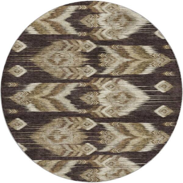 Dream Shag Premium Machine Washable Abstract ADS812 Brown 8 ft. x 8 ft. Round Rug