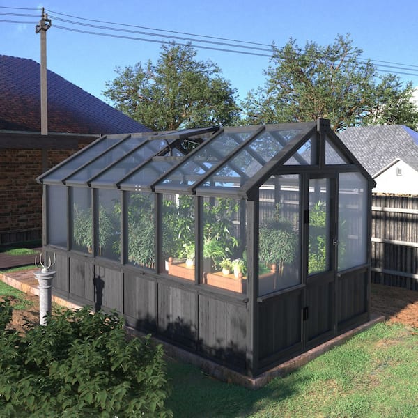 VEIKOUS 6 ft. W x 12 ft. D Wood Black Garden Plant Greenhouse for