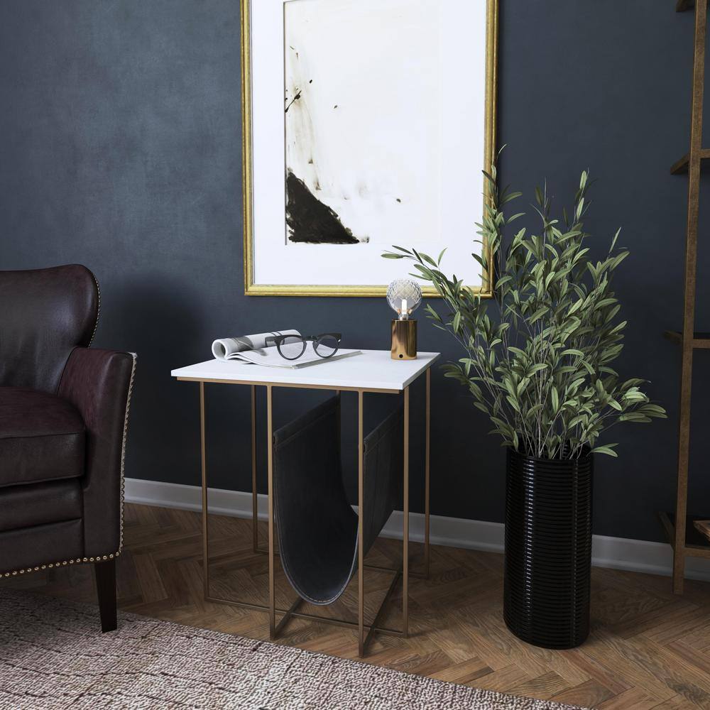 Stephanik White Marble and Leather Magazine Table