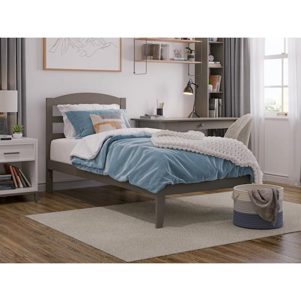 AFI Warren 38-1/4 in. W Grey Twin Extra Long Solid Wood Frame with Attachable USB Device Charger Platform Bed